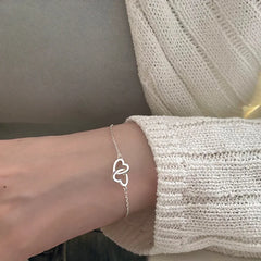 Pulsera y brazalete de doble corazón para mujer, Color plateado, joyería fina de moda, regalo de fiesta de boda, 2022
