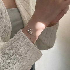 Pulsera y brazalete de doble corazón para mujer, Color plateado, joyería fina de moda, regalo de fiesta de boda, 2022